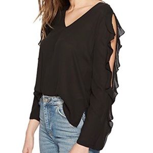 1. State Cold Shoulder Ruffle Top in Rich Black